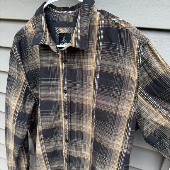 PrAna size L Rennin Plaid Long Sleeve Button Up Button Down Cotton Blend Shirt - Picture 6 of 13